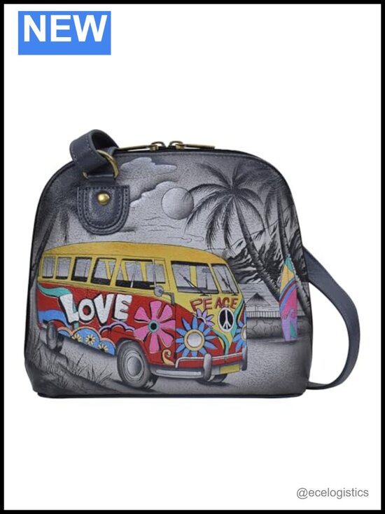Handbags - Genuine Leather Hand-Painted Small Multi Compartment Zip-Around Organizer